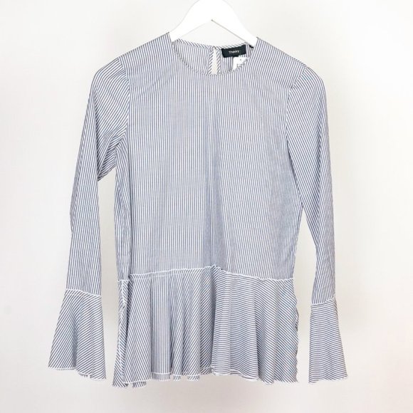 Theory Lexanda Mason Striped Bell-Sleeve Peplum Top - Picture 2 of 9